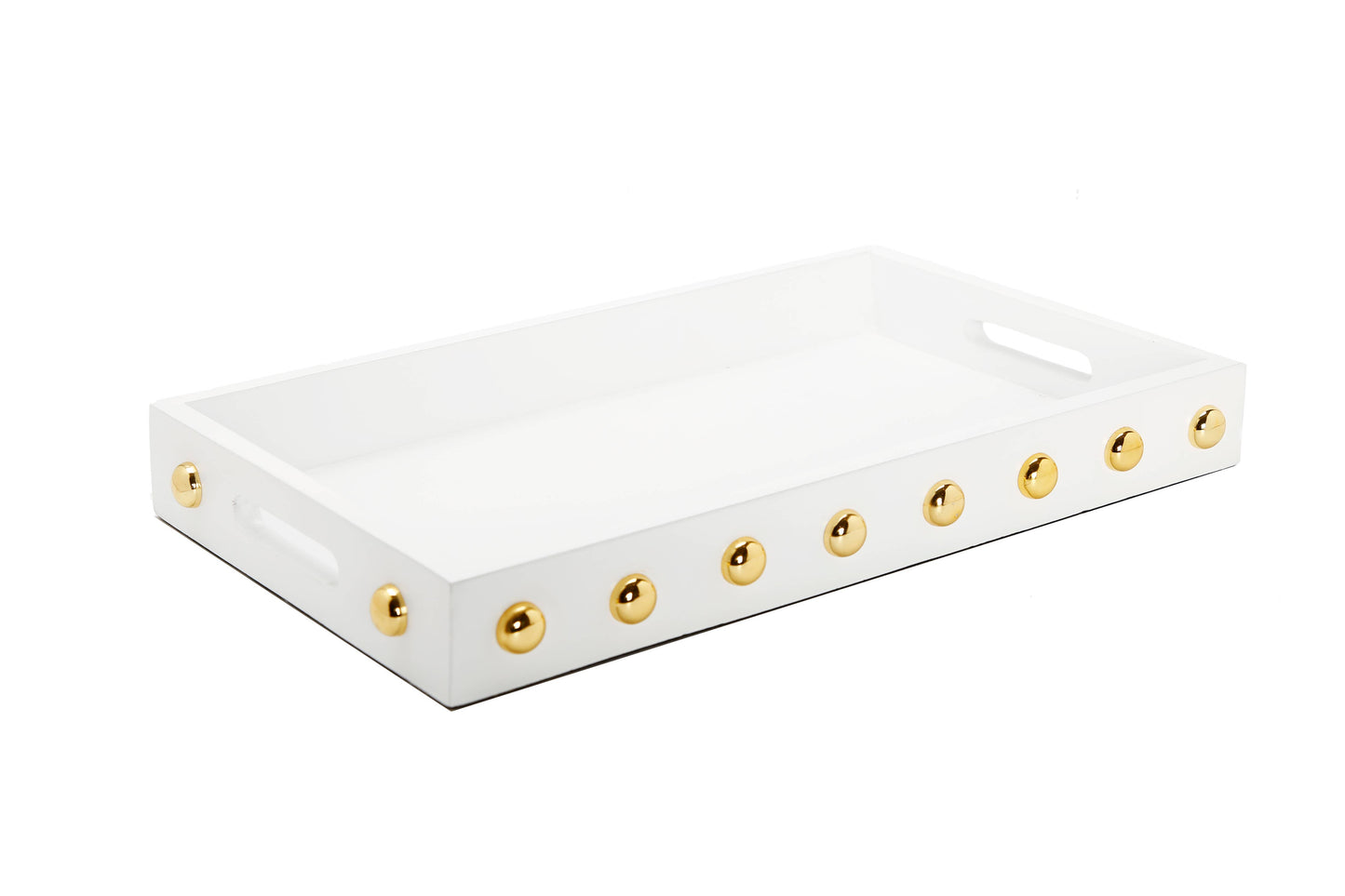 White Decorative Serving Tray With Shiny Gold Ball Design