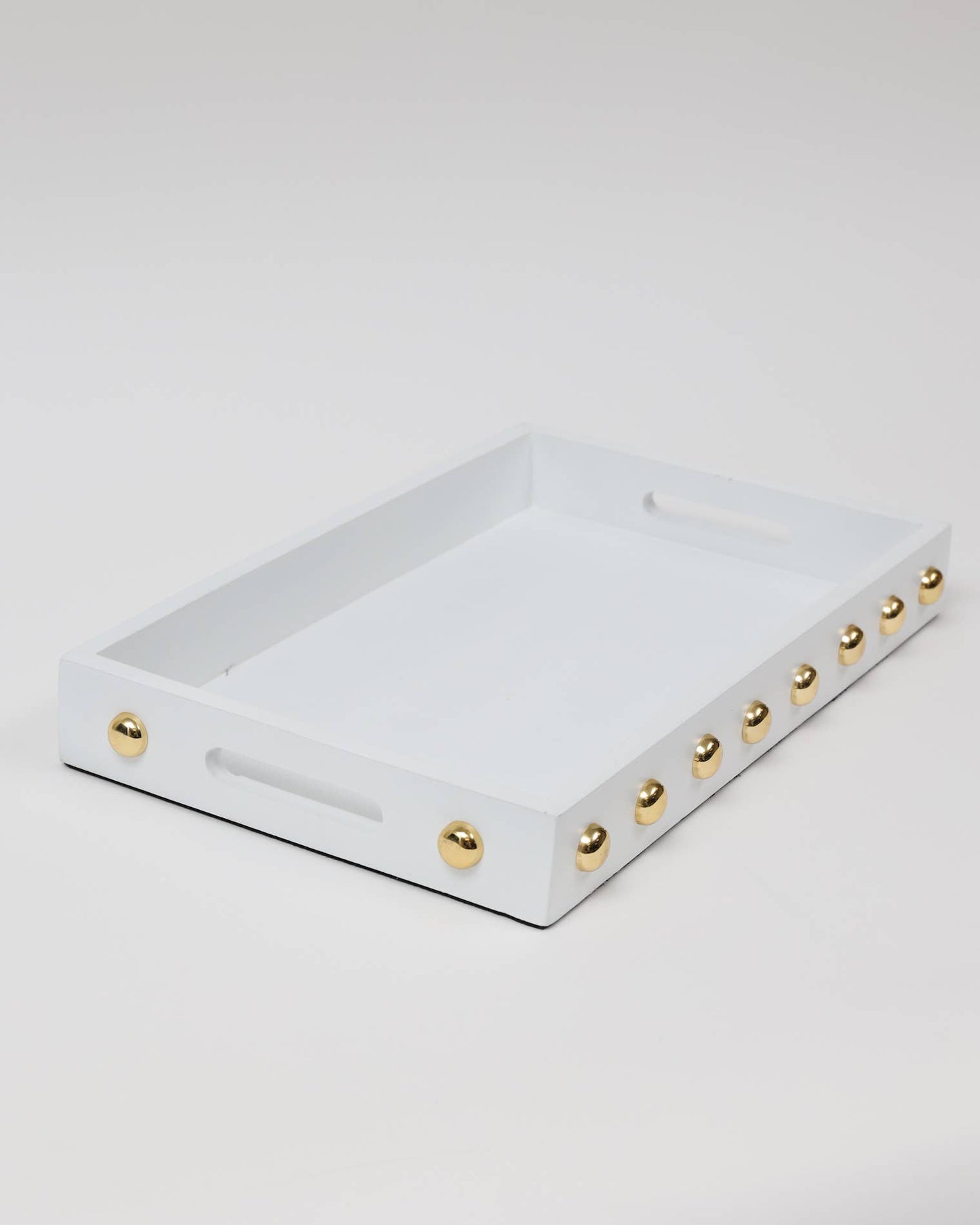 White Decorative Serving Tray With Shiny Gold Ball Design